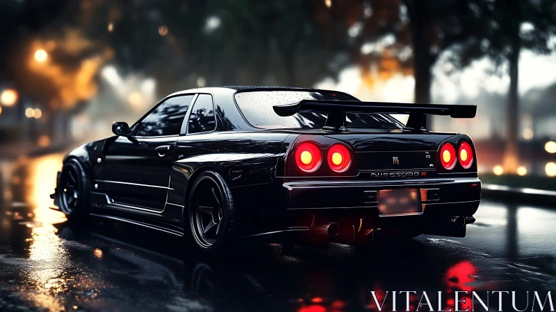 Photorealistic night render of tuned Nissan Skyline GT-R coupe.