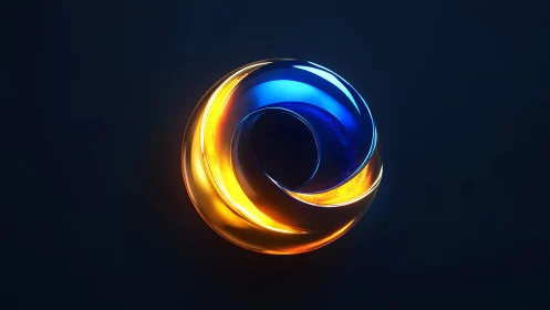 Futuristic glowing blue and orange torus on dark background.
