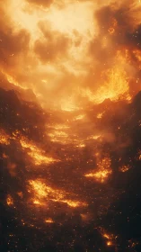 Stratified fire formations with luminous cloud structures and particulate matter distribution