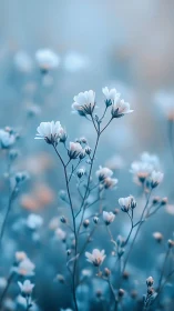 Delicate Blue Wildflowers Reaching Toward Soft Light.