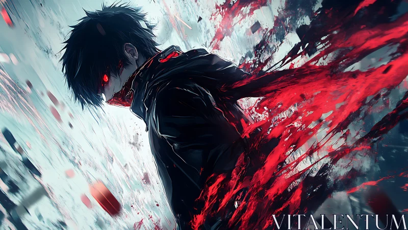 Dark anime antihero unleashes crimson energy in motion.