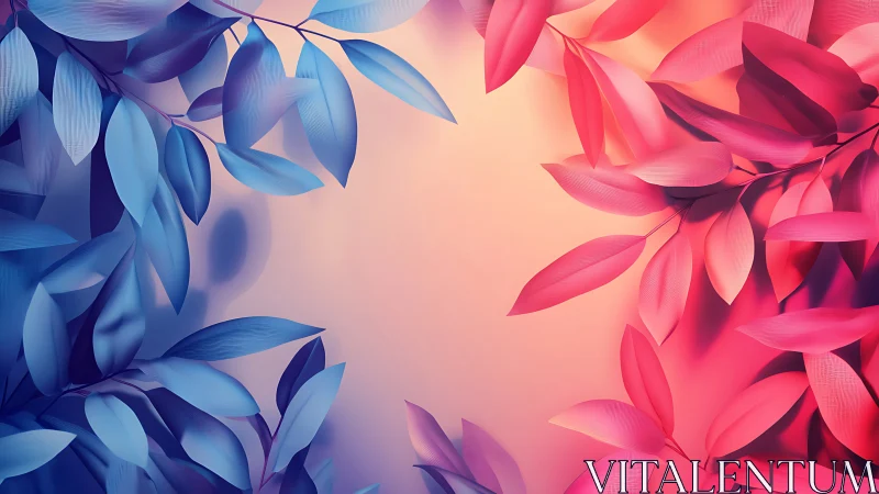 Digital foliage gradient with opposing duotone leaf clusters.