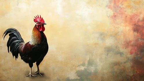 Proud Rooster Against Weathered Golden Backdrop.