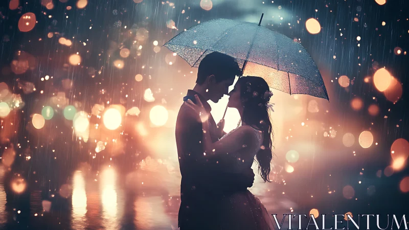 Rainy Night Romance Under Glowing Lights.