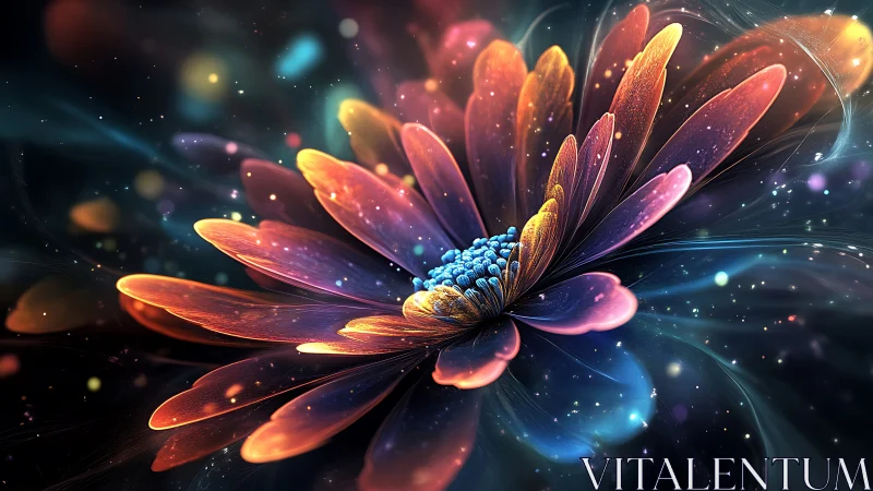 Cosmic flower unfurls radiant petals in glowing nebula