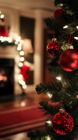 Warm holiday tree sparkles softly in a cozy living room