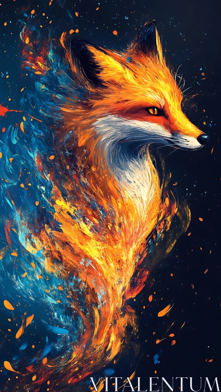 Volumetric fox silhouette rendered as dual fire and water plume