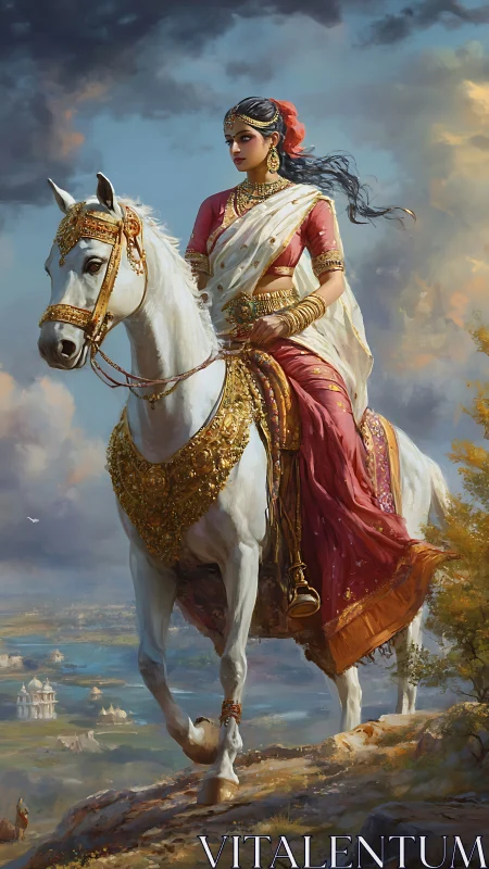 Regal rider threads sunrise light through storm-soft clouds