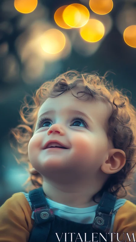 Child's Wonder: Golden Bokeh Moment of Youthful Discovery