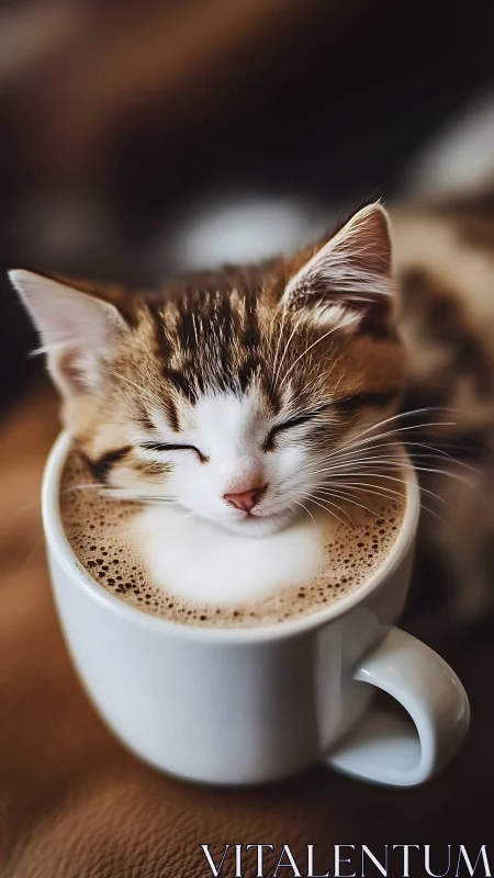 Tabby Cat Portrait in Coffee Cup with Espresso.