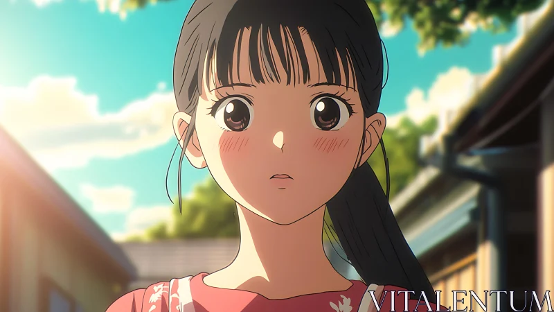 Sunlit hesitation pauses a summer afternoon in soft anime