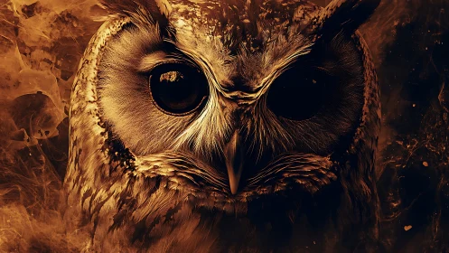 Owl face rendered in high-contrast golden digital illustration