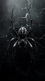 Backlit arachnid macro with high-contrast web geometry.