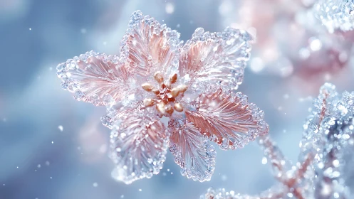 Crystalline flower macro render with translucent icy petal geometry