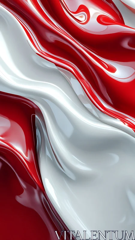 High-gloss red and white fluid surfaces with complex specular flow