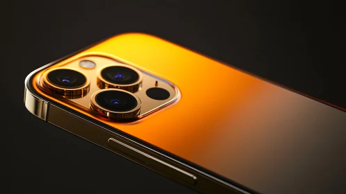 Smartphone with metallic camera module and gradient display surface.