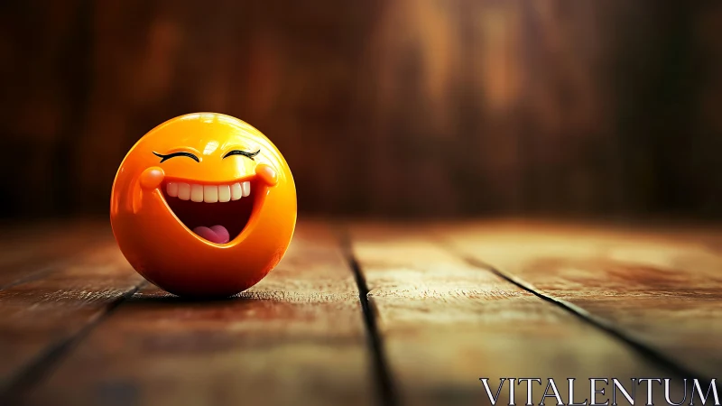 Joyful orange smiley ball shares bright laughter on wood