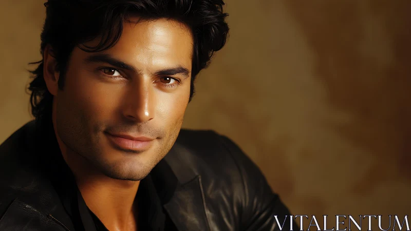 Male subject portrait in warm studio lighting, close view.