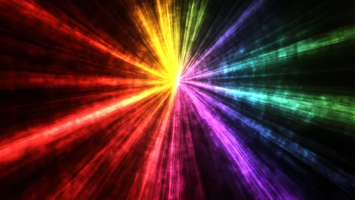 Radial multicolor lightburst with chromatic spectrum beams