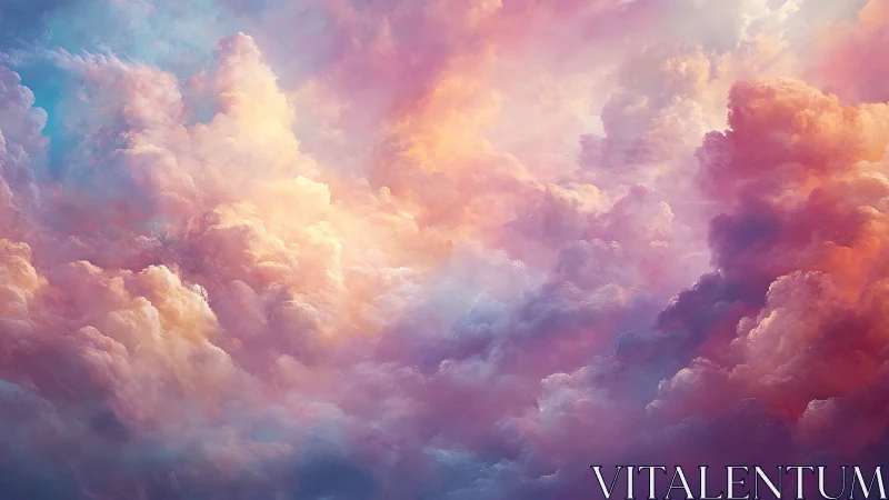 Iridescent cumulonimbus cloudscape in luminous sunset palette.