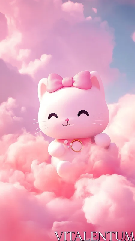 Adorable Kitty Dreams: Pink Bow Cloud Magic.