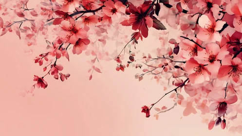 Blossoms Dance Against Coral Skies in Delicate Floral Cascade