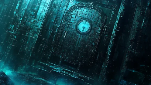 Submerged monolithic gate with luminescent circular porthole