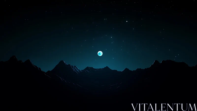 Quiet moonlit mountains under a calm, star-scattered sky.