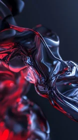 Fluid chrome abstraction with red light reflections.