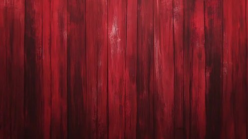 Red vertical wooden planks show weathered painted surface