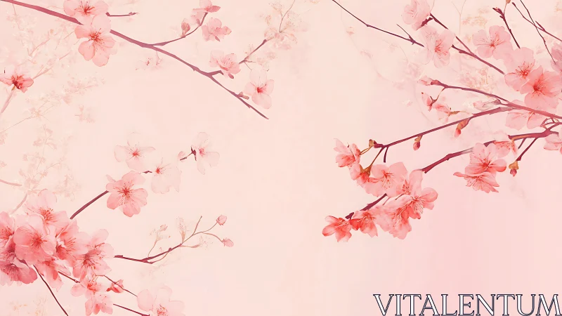 Cherry Blossom Branches Rendered with Soft Pastel Gradation
