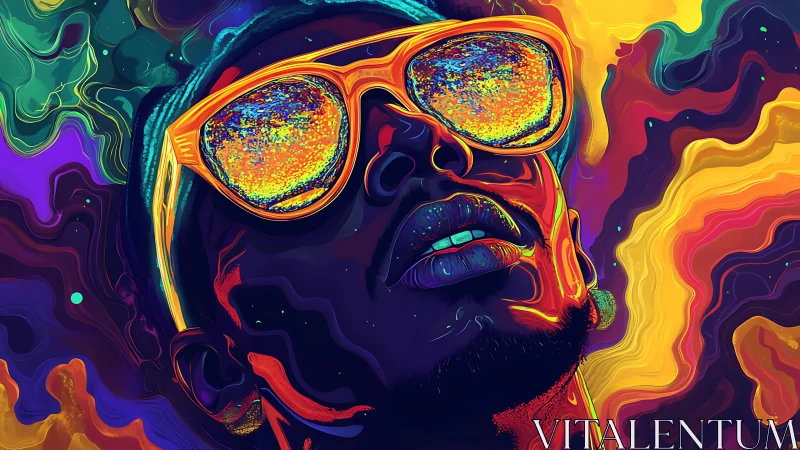 Neon-lit portrait renders psychedelic reflections in chromatic lenses