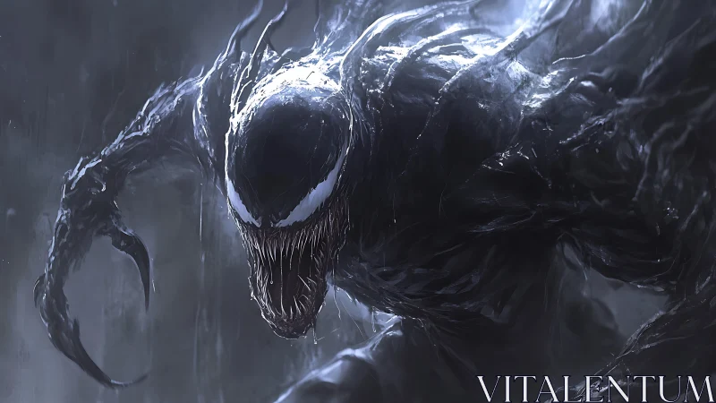 Viscous black creature lunges forward with elongated tendrils and teeth