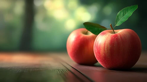 Sunlit apples lean into summer hush on a wooden table.