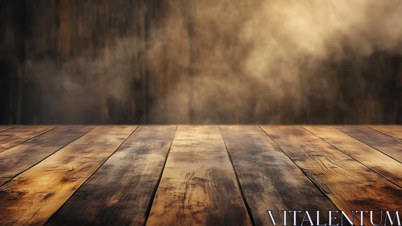 Rustic Wooden Table Surface with Warm Vintage Lighting.