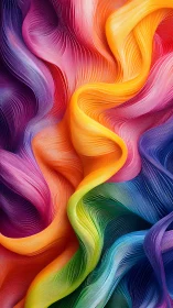 Multicolored flowing ribbons form layered abstract wave pattern
