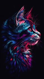 Neon Spirit Cat Prowls Through Chromatic Shadows