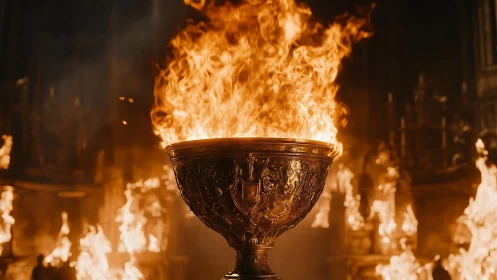 Ceremonial Fire Bowl with Towering Flames.