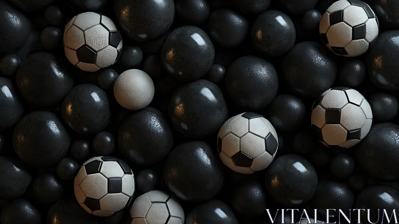 Soccer balls quietly rebel inside a sea of shadowed spheres