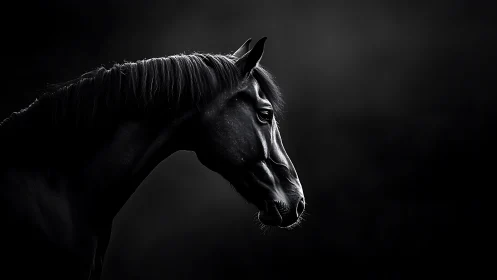 Quiet strength in the shadows with a black horse profile.