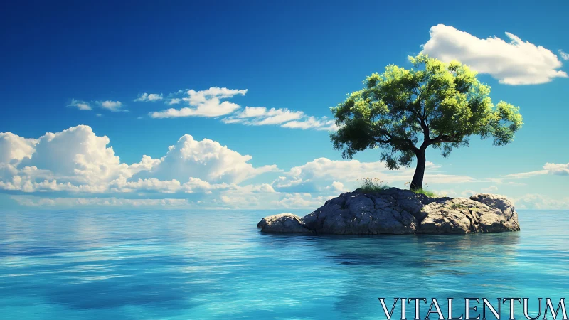 Solitary Tree on Rocky Island Paradise.