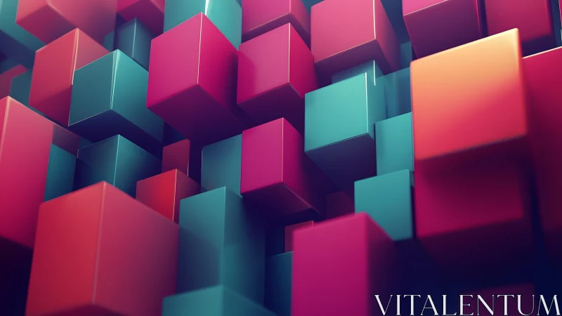 Vibrant 3D Cubes Abstract Art in Pink and Teal Color Palette.
