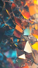 Shimmering broken glass catches warm rainbow colored light