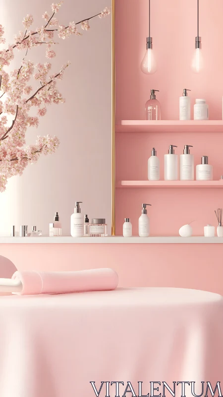 Soft pink spa interior celebrates serene self-care ritual.