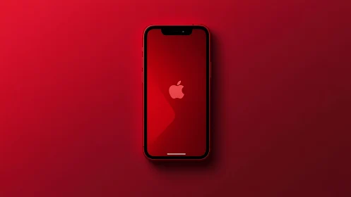 Black iPhone with Glowing Apple Logo Against Red Gradient Background.