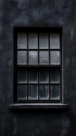 Quiet black window holding stories in softened glass panes.