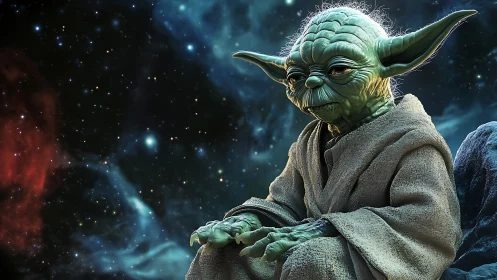 Elder alien sage rendered in high-detail 3D against nebula