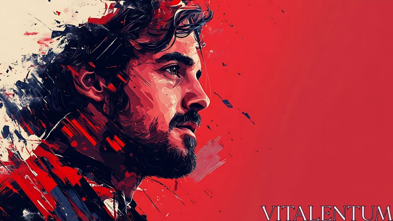 Bold portrait of a thoughtful man in sweeping red strokes