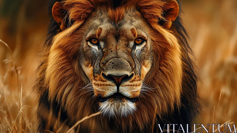 High-detail lion portrait shows sharp facial structure and rich mane