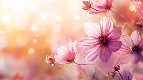 Cosmos bipinnatus flowers with radial petal structure rendering